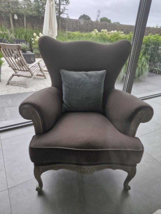 Image 1 of 2x Classic comfortable armchairs patinated and upholstered