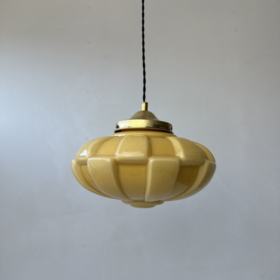 Image 1 of Antique Art-Deco Opaline Hanging Lamp