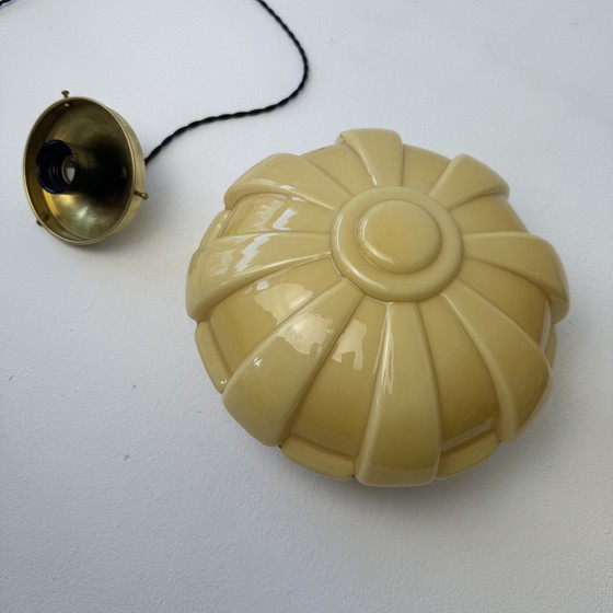 Image 1 of Antique Art-Deco Opaline Hanging Lamp