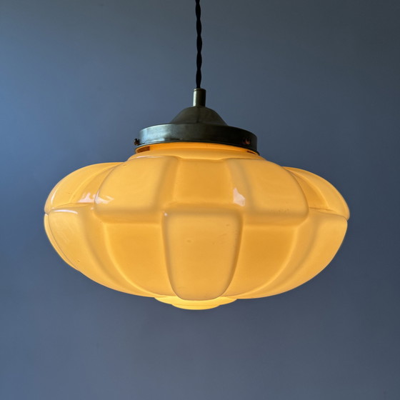 Image 1 of Antique Art-Deco Opaline Hanging Lamp