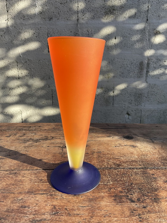 Image 1 of 80'S Neon Tulip Vase In Frosted Glass