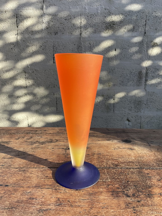 Image 1 of 80'S Neon Tulip Vase In Frosted Glass