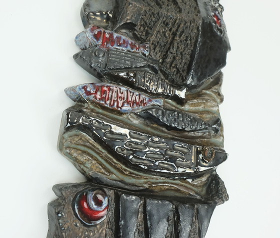 Image 1 of Large Wall Tile Ceramic Fish Relief Elisabeth Vandeweghe Atelier Perignem Belgium 1970S