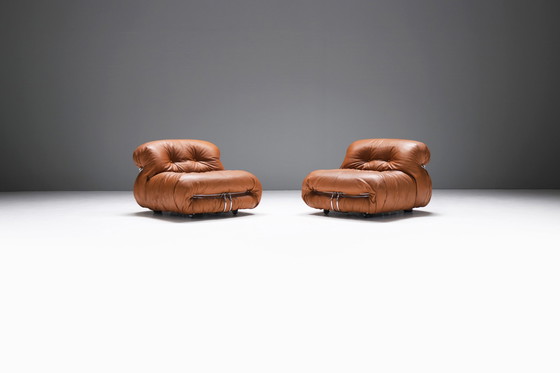 Image 1 of Set Soriana vintage en cuir cognac par Afra e Tobia Scarpa pour Cassina Italie