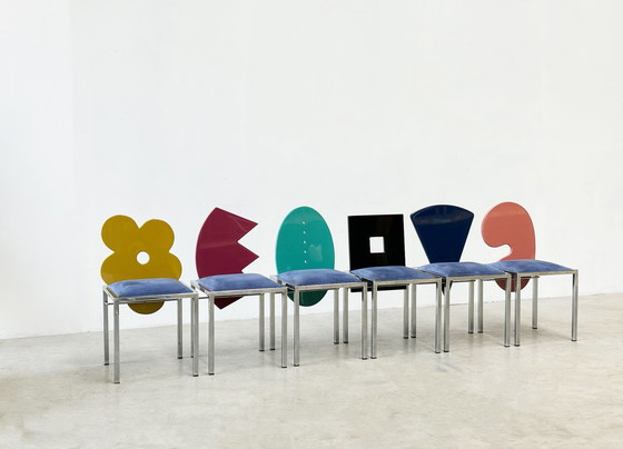 Image 1 of Set of 6 postmodern dining chairs by Salvati e Tresoldi for Omaggi