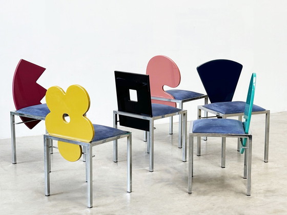 Image 1 of Set of 6 postmodern dining chairs by Salvati e Tresoldi for Omaggi