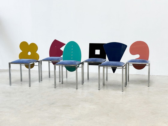 Image 1 of Set of 6 postmodern dining chairs by Salvati e Tresoldi for Omaggi