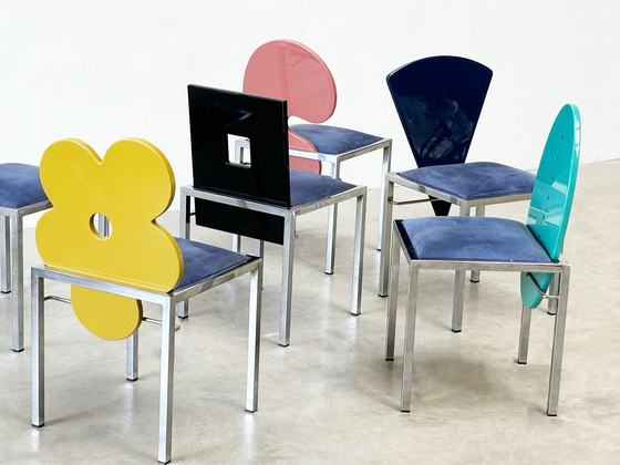 Image 1 of Ensemble de 6 chaises de salle à manger postmodernes par Salvati e Tresoldi pour Omaggi