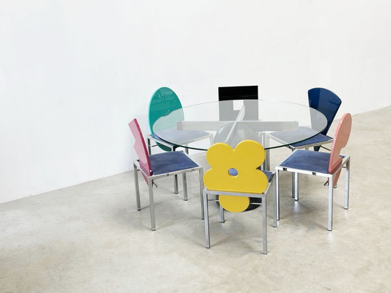 Image 1 of Set of 6 postmodern dining chairs by Salvati e Tresoldi for Omaggi