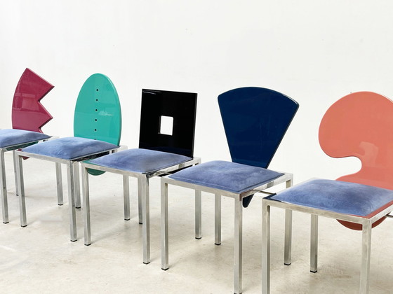 Image 1 of Set of 6 postmodern dining chairs by Salvati e Tresoldi for Omaggi