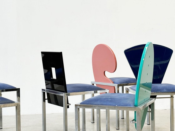 Image 1 of Set of 6 postmodern dining chairs by Salvati e Tresoldi for Omaggi