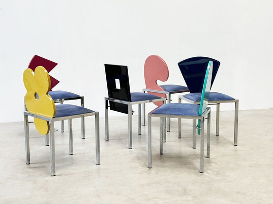 Image 1 of Ensemble de 6 chaises de salle à manger postmodernes par Salvati e Tresoldi pour Omaggi