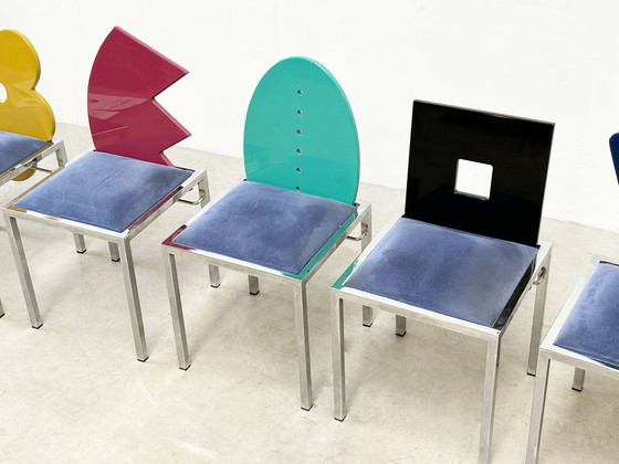 Image 1 of Set of 6 postmodern dining chairs by Salvati e Tresoldi for Omaggi