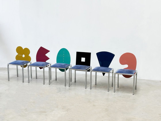 Image 1 of Set of 6 postmodern dining chairs by Salvati e Tresoldi for Omaggi