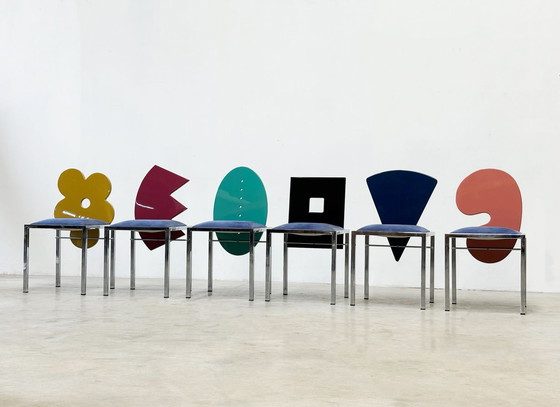 Image 1 of Set of 6 postmodern dining chairs by Salvati e Tresoldi for Omaggi