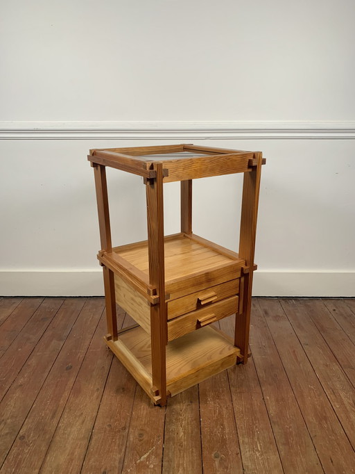 Pine Side Table From The 1970S-80S, Remarkable Assembly Work