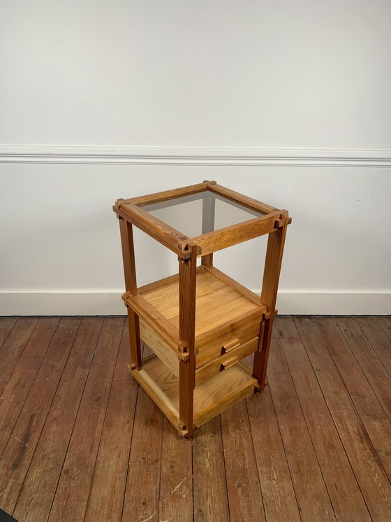 Image 1 of Pine Side Table From The 1970S-80S, Remarkable Assembly Work