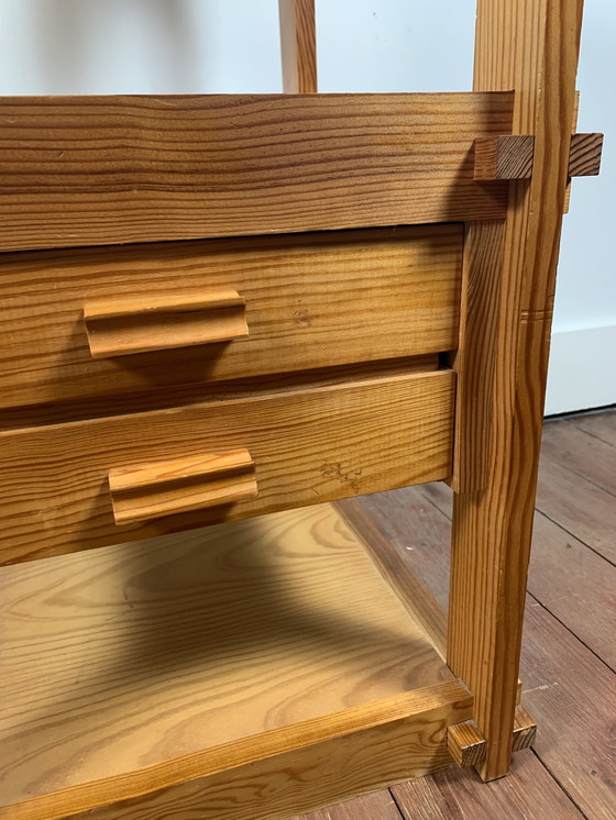 Image 1 of Pine Side Table From The 1970S-80S, Remarkable Assembly Work