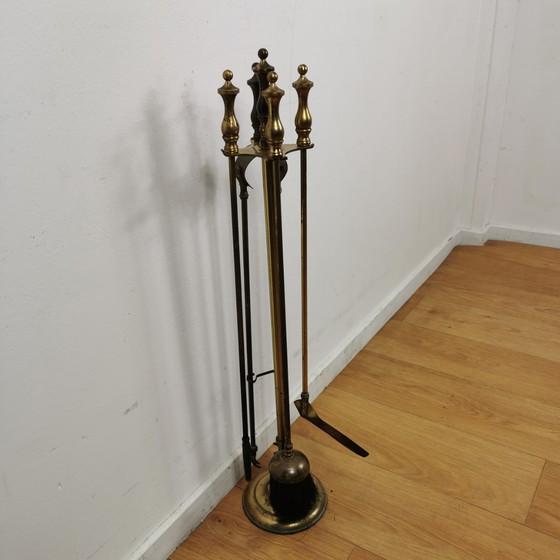 Image 1 of Antique Brass Servant, Fireplace Set, Fireplace Supplies