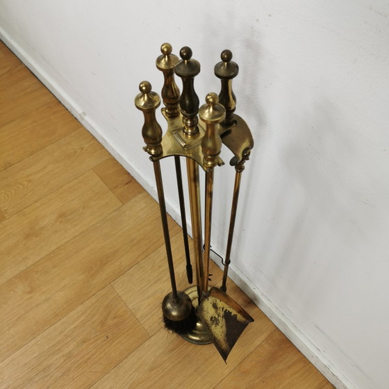 Image 1 of Antique Brass Servant, Fireplace Set, Fireplace Supplies