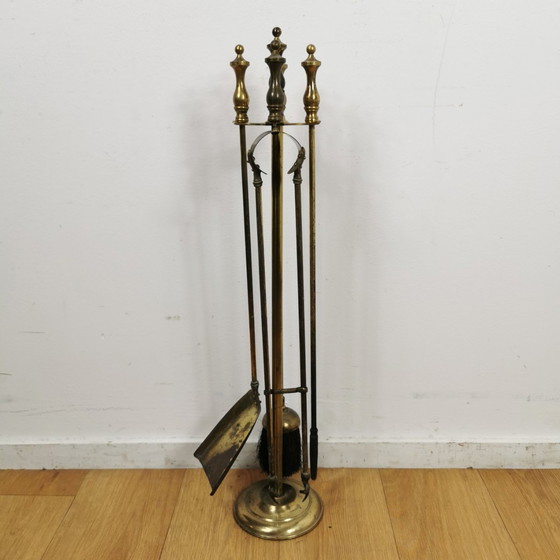 Image 1 of Antique Brass Servant, Fireplace Set, Fireplace Supplies