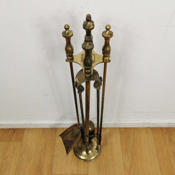 Image 1 of Antique Brass Servant, Fireplace Set, Fireplace Supplies