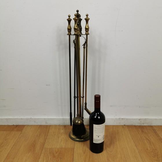 Image 1 of Antique Brass Servant, Fireplace Set, Fireplace Supplies