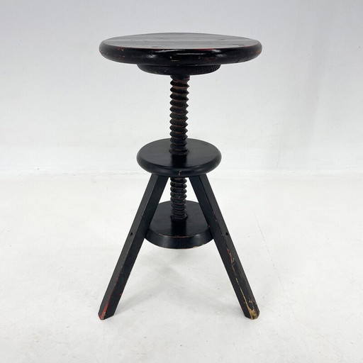 Vintage adjustable wooden piano stool, Italy