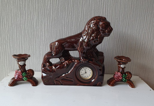 Lion With Clock And 2 Candlesticks Scheurich And Greulich