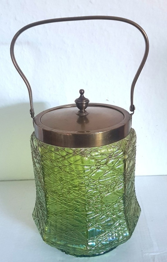 Image 1 of Art Nouveau Iridescent Glass Biscuit Box