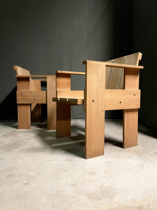 Pair Of Crate Arm Chairs By Gerrit Rietveld For Cassina, 1980S