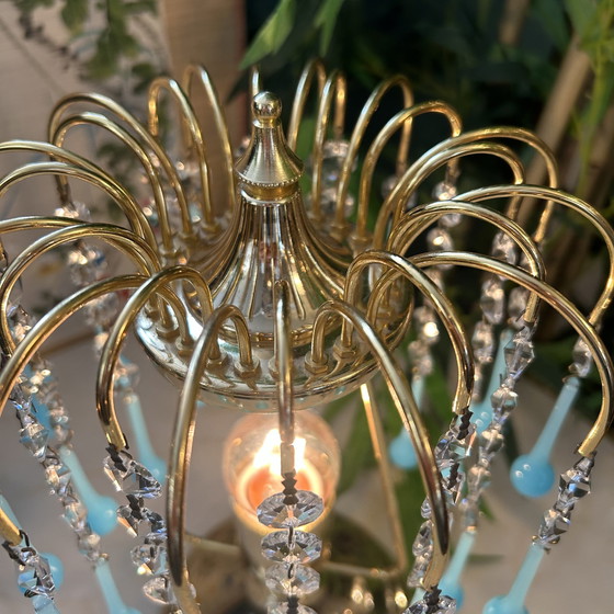 Image 1 of Lampe de table vintage gouttes bleu opaline monture laiton vintage