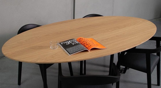 Image 1 of Oval Dining Table - Natural Wood And Metal Base - 220X120 Cm