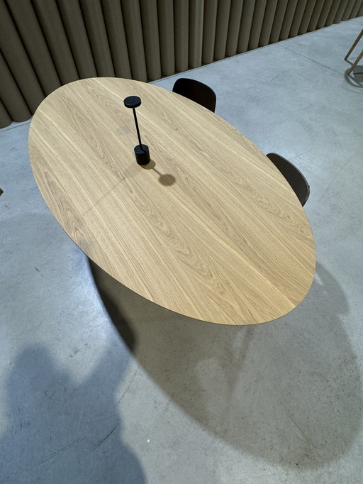 Oval Dining Table - Natural Wood And Metal Base - 220X120 Cm