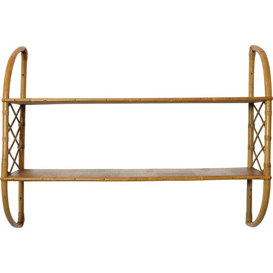 Image 1 of Vintage 2-level rattan shelf, France 1960