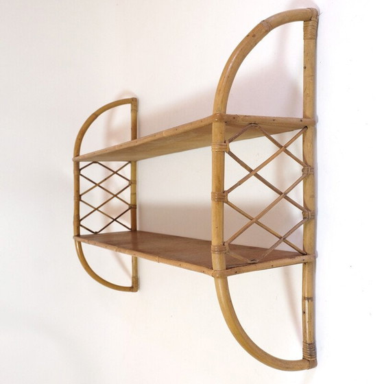 Image 1 of Vintage 2-level rattan shelf, France 1960