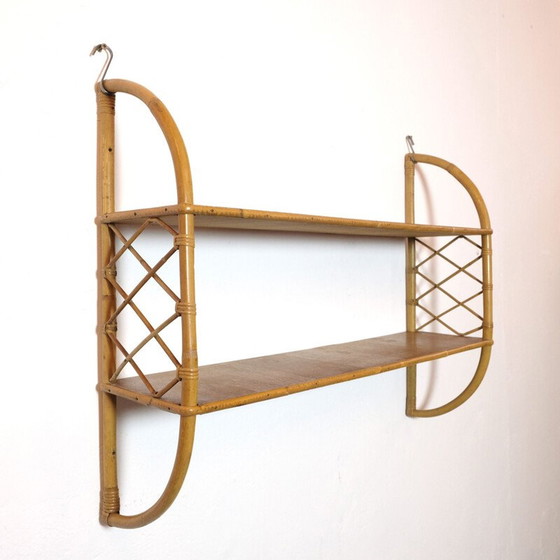 Image 1 of Vintage 2-level rattan shelf, France 1960