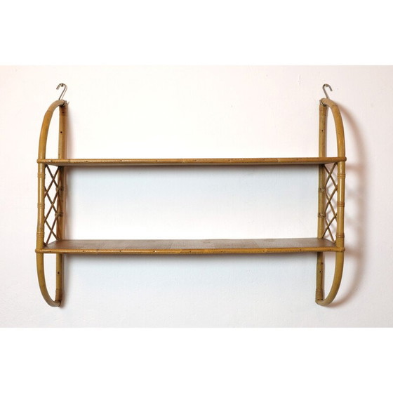 Image 1 of Vintage 2-level rattan shelf, France 1960