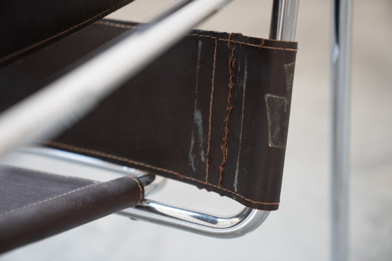 Image 1 of Pair of brown and beige armchairs in leather and iron, 1970s