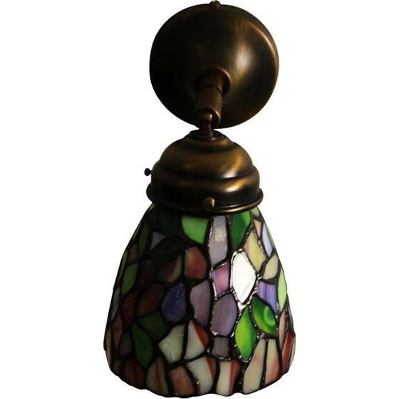 Image 1 of Lampada da parete Tiffany vintage in vetro colorato e peltro