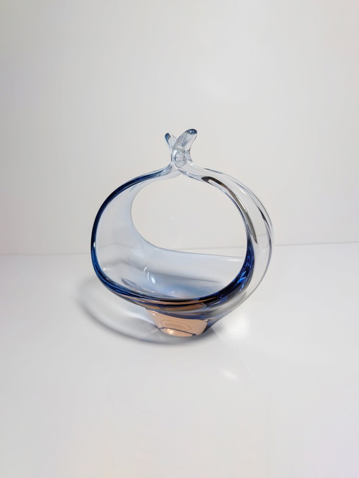 Vintage Bohemian vase Bowl Basket 1970s Seguso Glass Technique Pink Purple Blue Skrdlovice