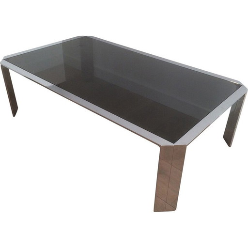Vintage coffee table in chromed metal and smoked glass, 1970