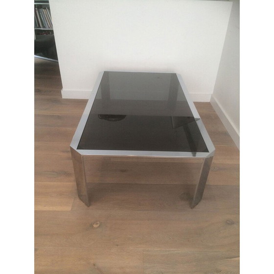 Image 1 of Vintage coffee table in chromed metal and smoked glass, 1970