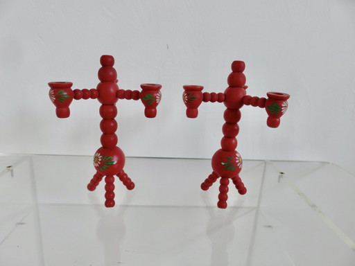 Pair Of Swedish Christmas Candleholders, 1960