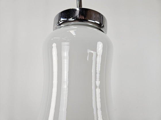 Image 1 of 70S Chandelier In White Glass And Metal