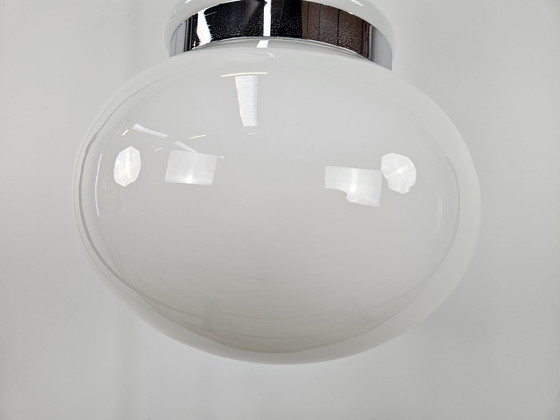 Image 1 of 70S Chandelier In White Glass And Metal