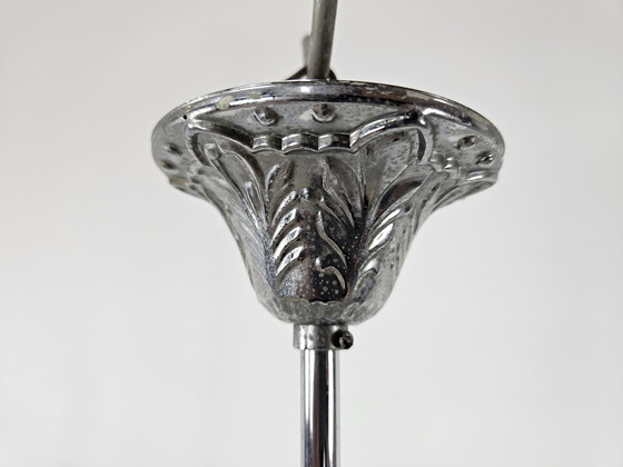 Image 1 of 70S Chandelier In White Glass And Metal