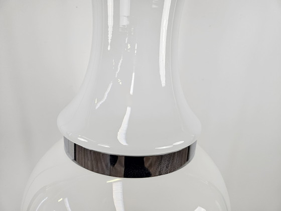 Image 1 of 70S Chandelier In White Glass And Metal