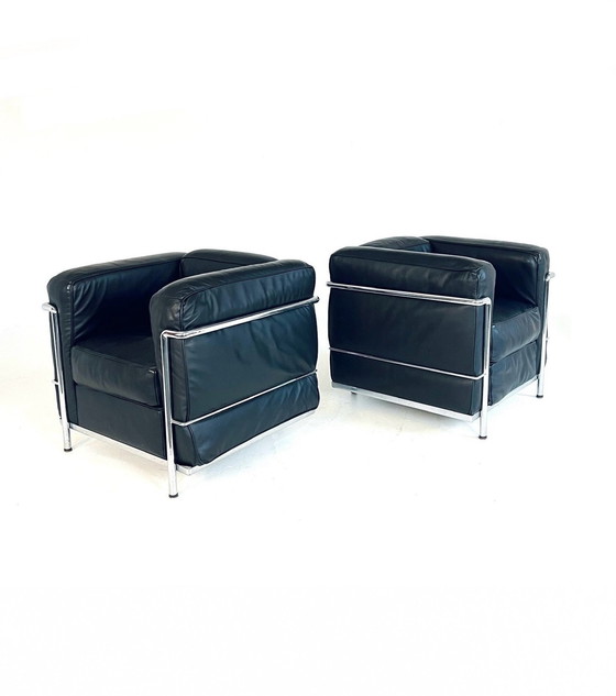 Image 1 of 2X Leather Tube Frame Armchairs