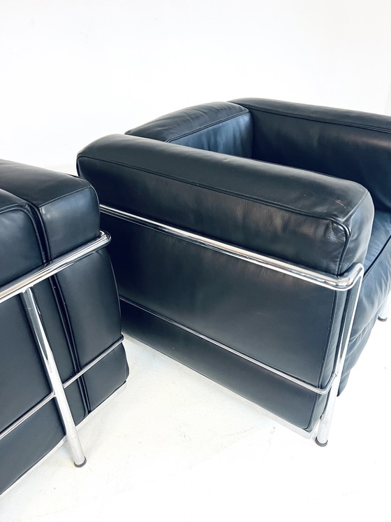 Image 1 of 2X Leather Tube Frame Armchairs